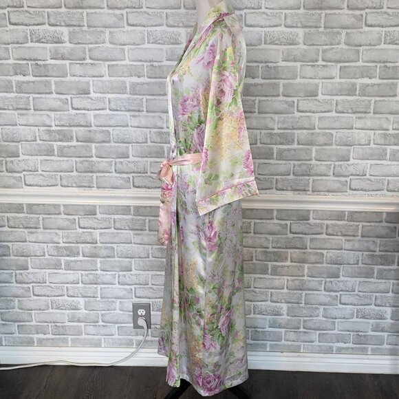 Oscar de la Renta Pink Label Floral Satin Maxi Robe Vintage Y2K Romantic S/M - Picture 3 of 9